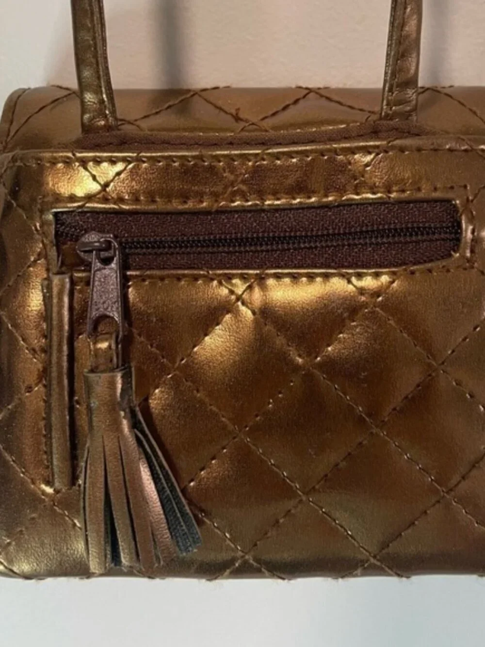 Tri-Fold Rose Gold Quilted Wallet / Crossbody  Mini Purse